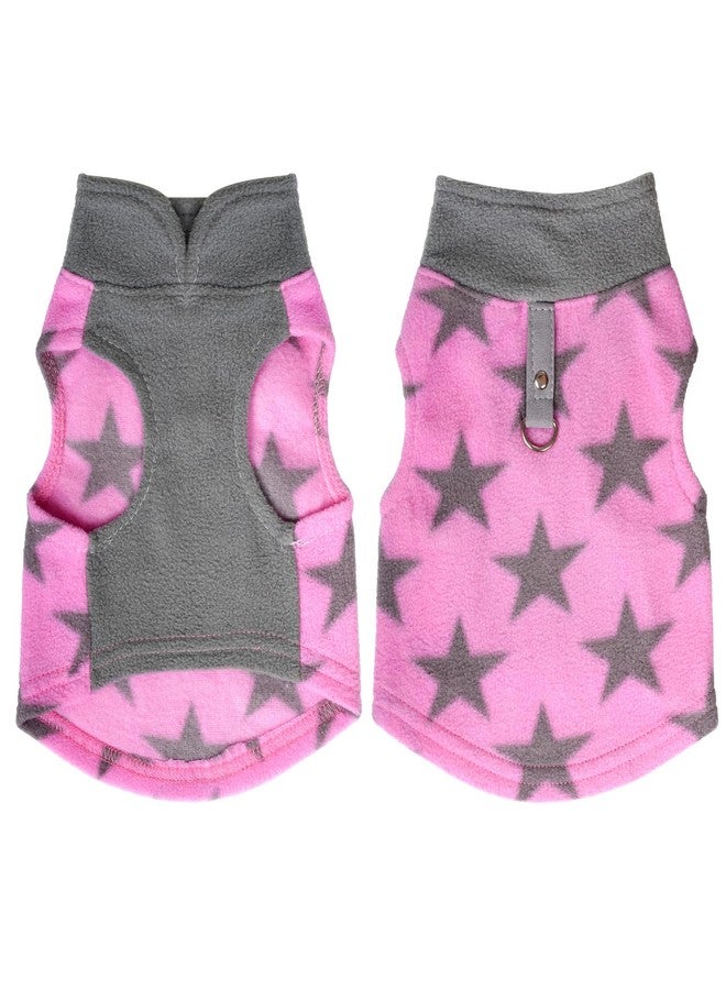 Rbenxia 2 Piece Grey and Pink Dog Heart Sweater with Leash Ring Soft Fleece Vest Dogs Pullover Warm Jacket Pet Dogs Clothes Winter Dog Outfits for Small Puppy Cat Pets (Medium, Stars+Heart) - Image 2
